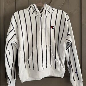 Champion White and Black Striped Hoodie